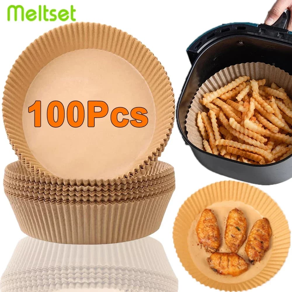 50 Pezzi di Carta Antiaderente Monouso per Friggitrice ad Aria, Fogli Rotondi per Cottura in Airfryer, Accessori da Cucina