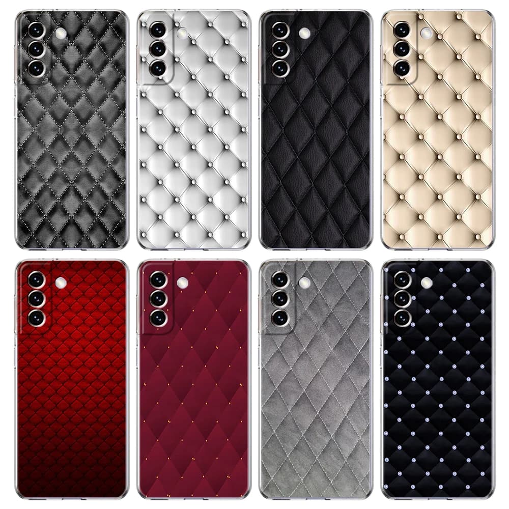 Quilted Texture Sofa Pattern Crown Phone Case for Samsung Galaxy S24 S23 S22 S20 S21 FE Ultra S10 S10E S9 Plus Transparent Bag