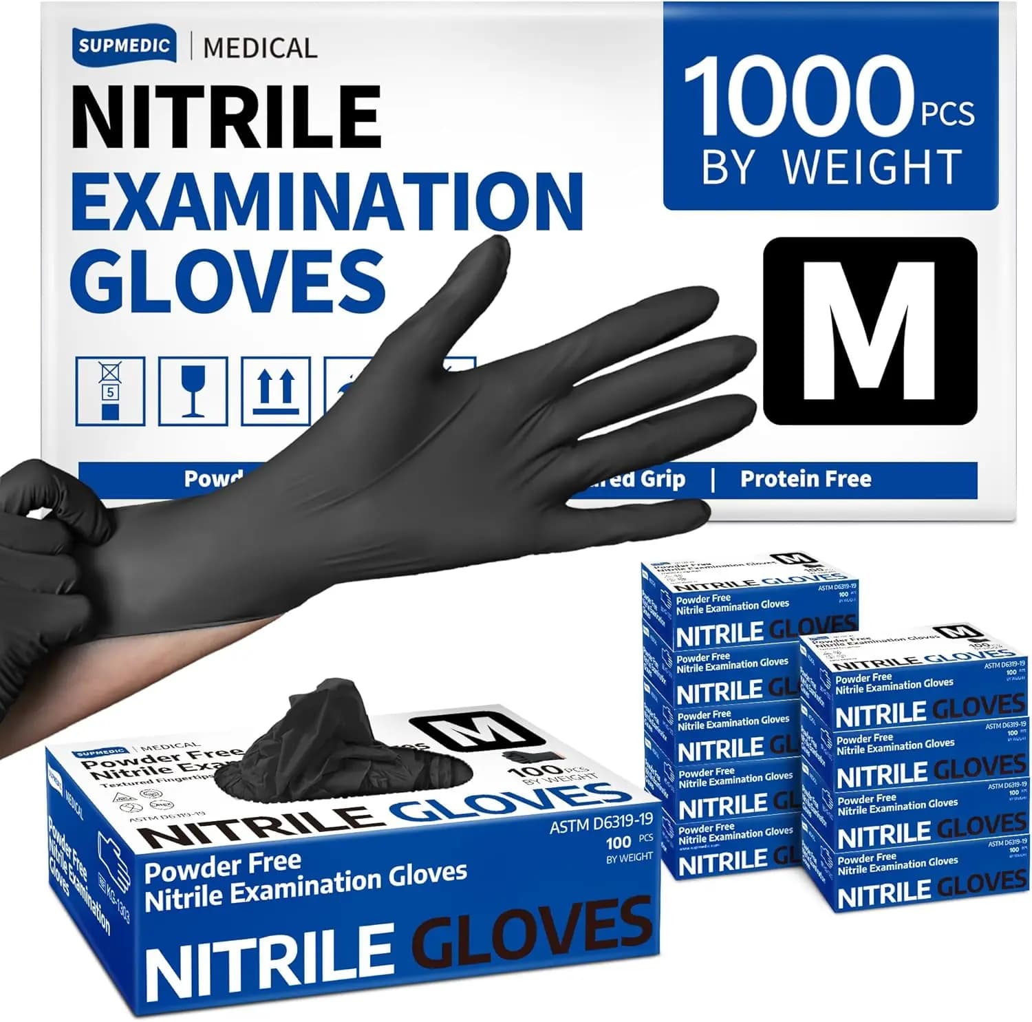 Guanti in Nitrile per Esami, 1000 Pezzi Senza Lattice e Senza Polvere, Sicuri per Alimenti, Monouso per Uso Medico e Culinario
