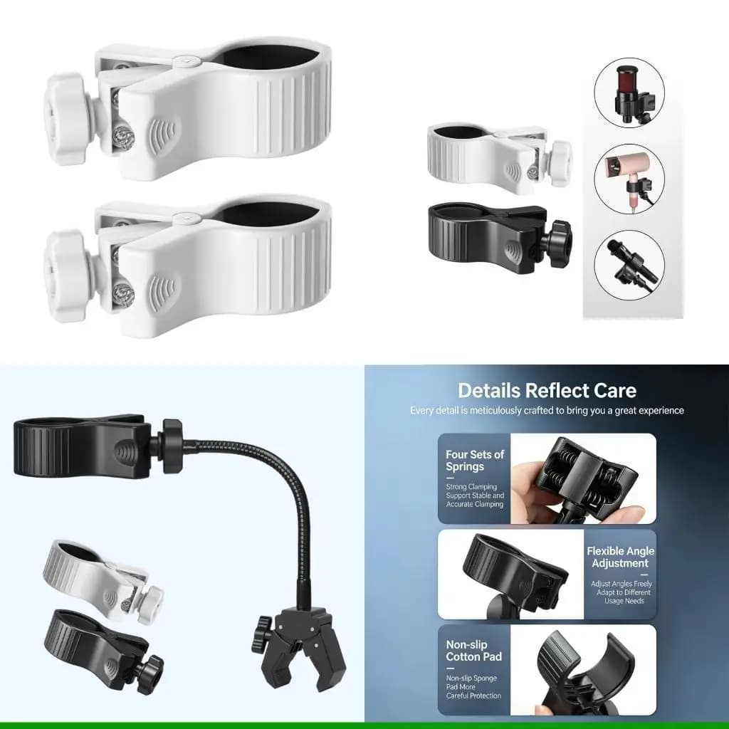 U55C 2 adjustable width clip for microphones, torch, hairdryer, for applications with 17 mm mounting