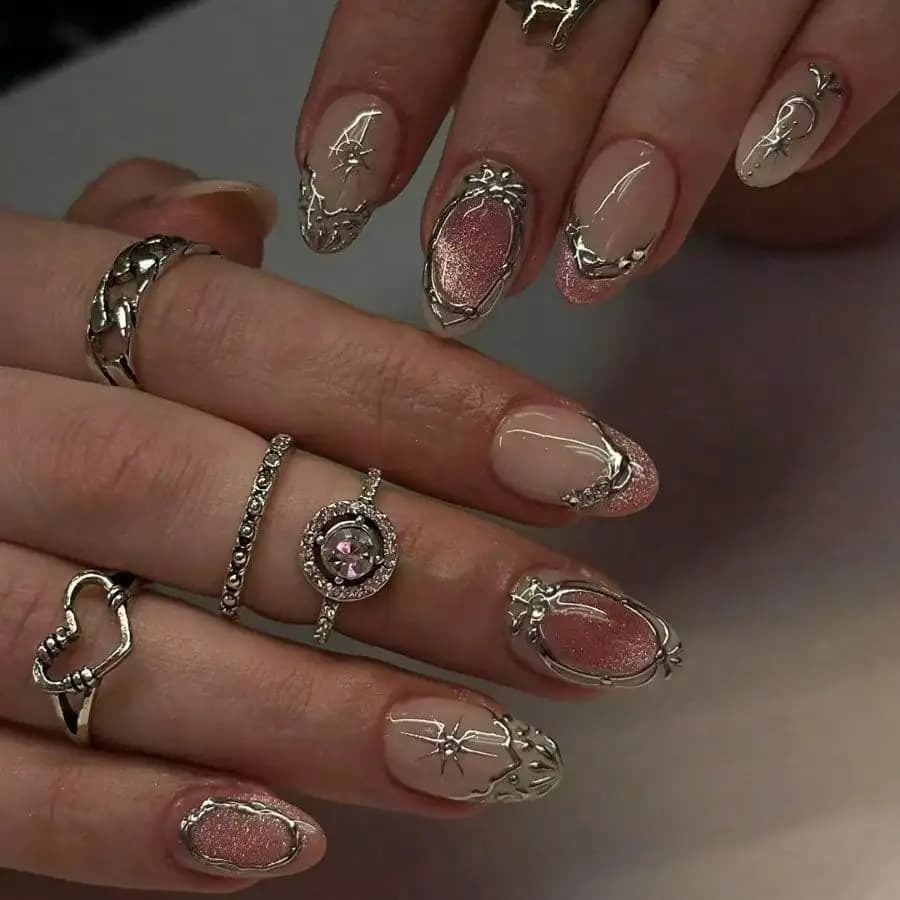 24 pezzi di nail art puramente fatti a mano, dorati, premium, stile francese, con trapano effetto occhio di gatto, corti, ovali, rimovibili