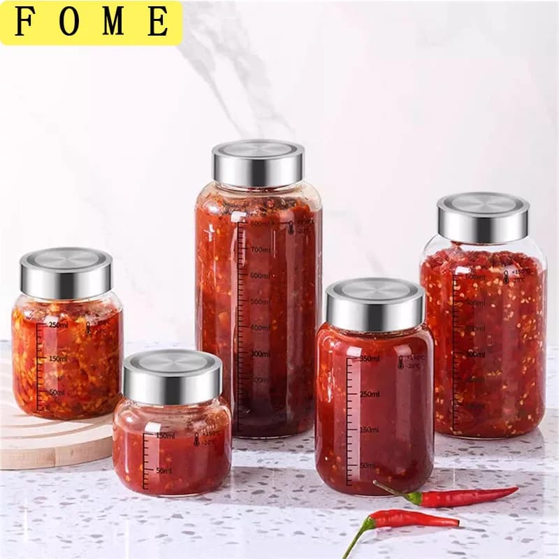 Bottiglia di vetro sigillata multilità con scala Bottiglia di vino trasparente Kimchi da cucina Bottiglia di chicchi di caffè a prova di umidità