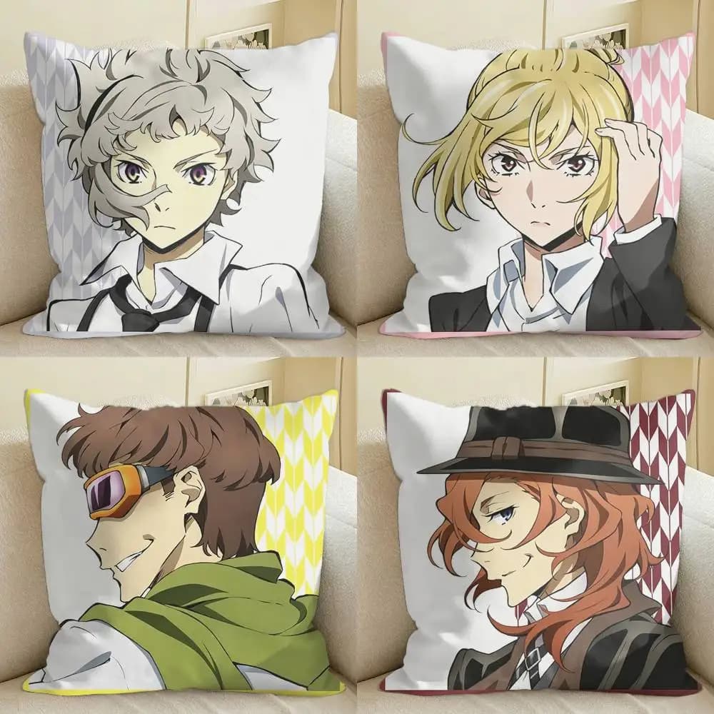 B-Bungo Stray DogS Anime Merch Square Sofa Pillow Cover Solid Color Living Room Home Decor Cushion Case