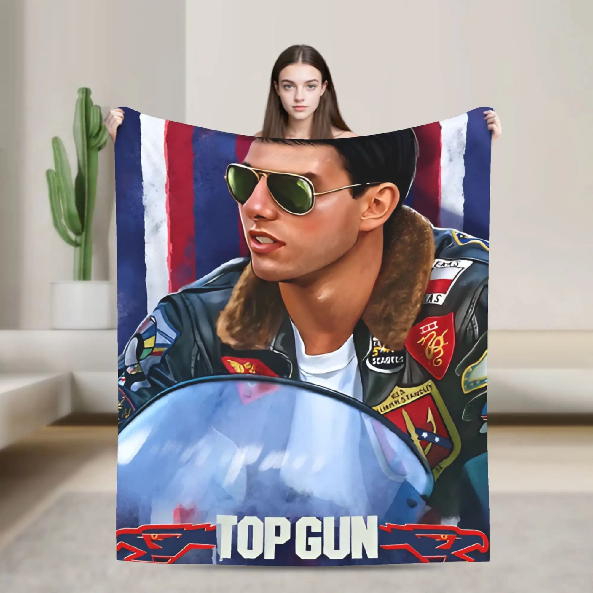 Top Gun Sign Tom Cruise Fighter Warm Soft Blankets Graphic Couch Chair Flannel Bedspread Sofa Bed Cover