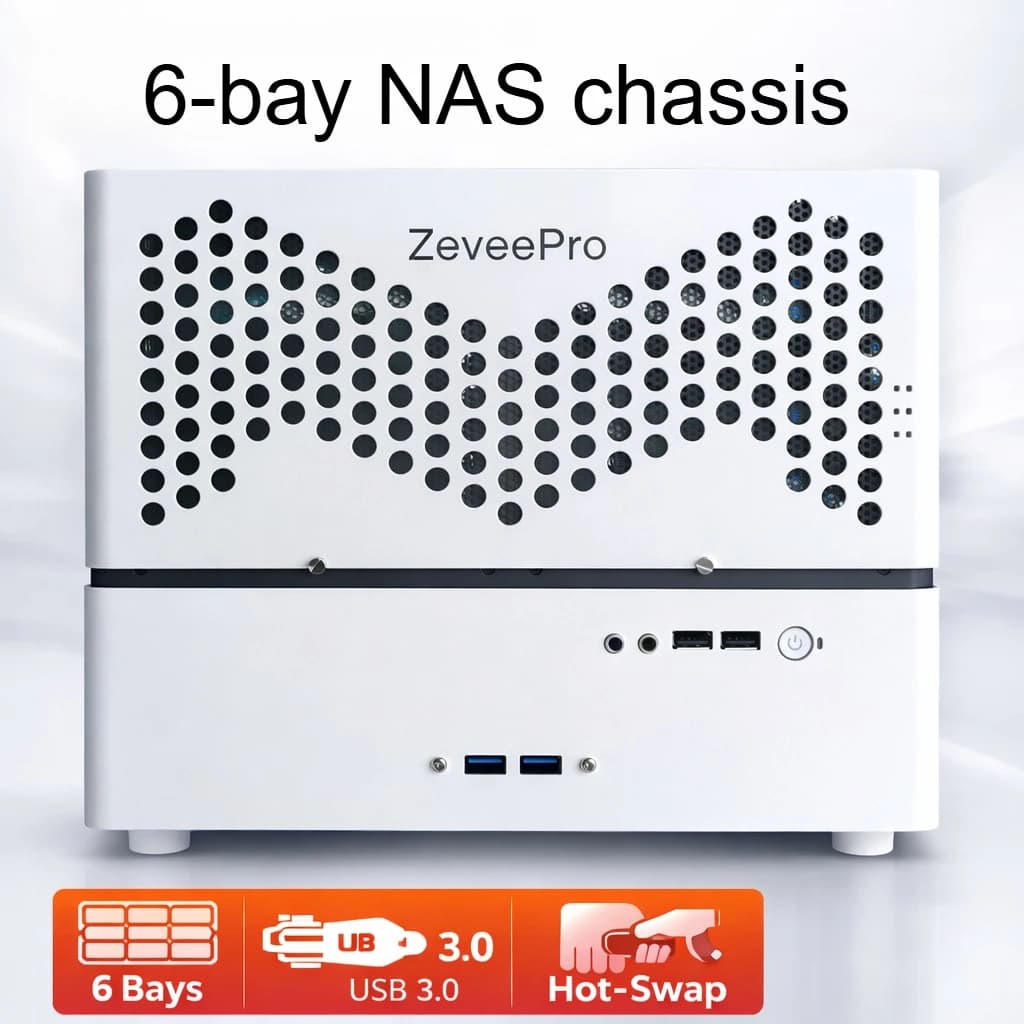 Case NAS a 6 Bay Mini ITX per Server Fai-da-te con Backplane SATA, Supporto Alimentatore 1U, per Enclosure di Archiviazione HDD e SSD da 2.5" e 3.5"
