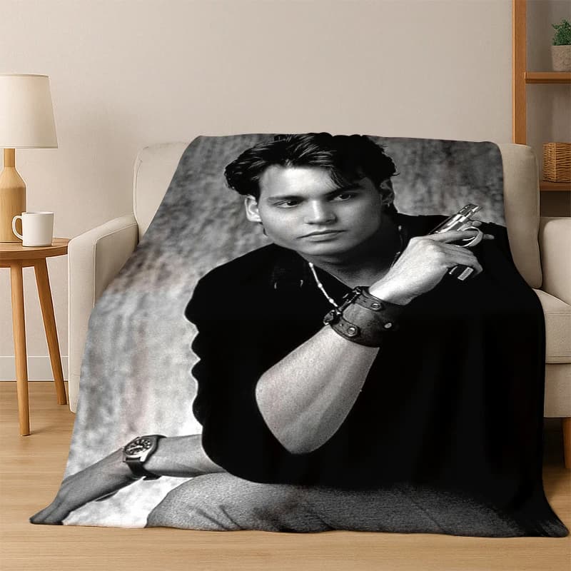 Bellissima coperta in flanella di Johnny Depp Star, morbida e calda, per camera da letto, soggiorno, letto, viaggio, picnic, regalo per bambini
