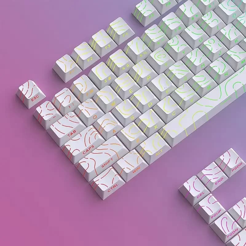 97 keys White contour lines Double snap PBT Covers Profile Cherry translucent backlit with side light for MX mechanical keyboards