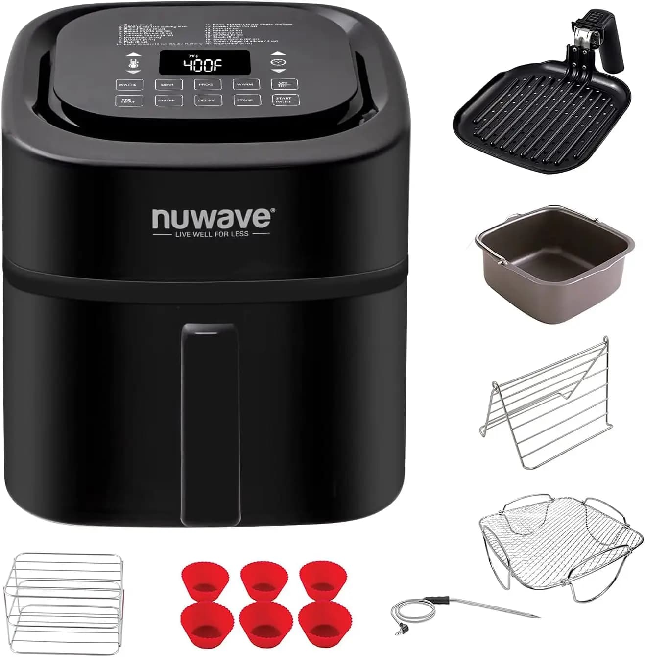 6 L Brio smart air fryer with probe, one-touch controls, pan and divider, black