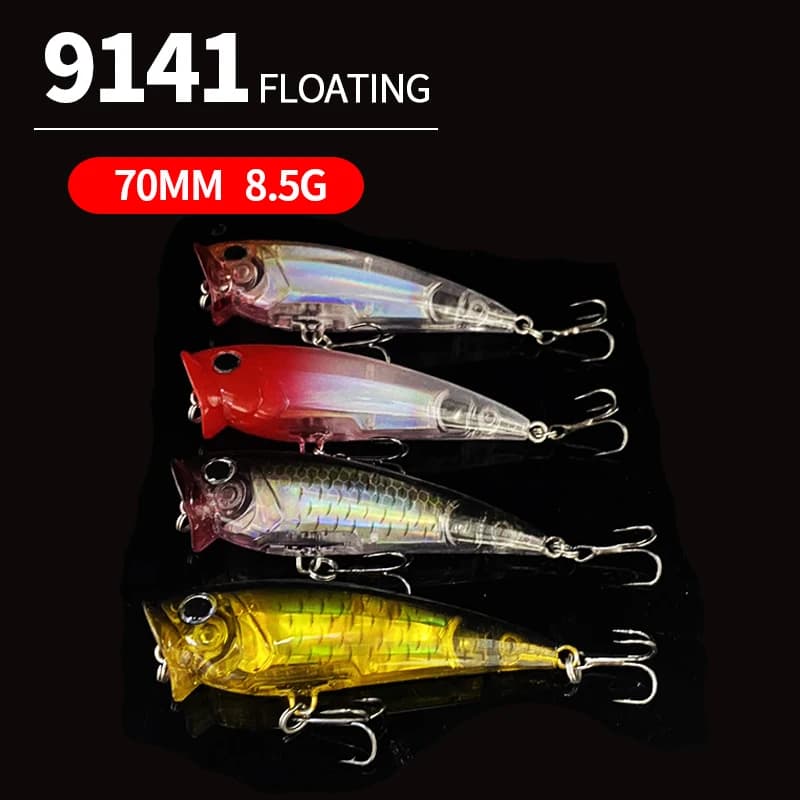 Esca da pesca popper di superficie 70mm 8.5g 3D Topwater Pop Bait Trolling Pesca Esca dura artificiale Galleggiante Popper Attrezzatura da pesca