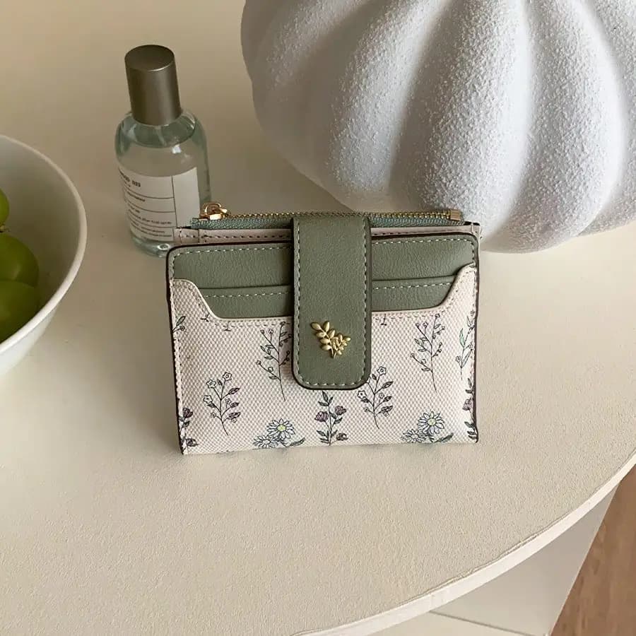 Leaf Metal Button Compact Wallet Minimalist Fashion Short Wallet For Women Wallet Mini Wallet Purse Wallet Small Wallet Cute Wallet Mothers Day Gift Cruise Essential Cute Stuff Money Clip Beach Essentials Vacation Purse Beach Purse