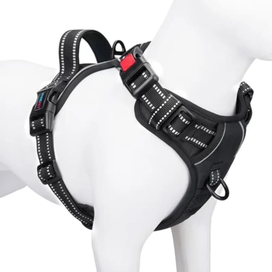 Pull Dog Harness Reflective Front Clip Vest with Handle, Adjustable 2 Metal Rings 3 Buckles, [Easy to Put on and Take Off] M