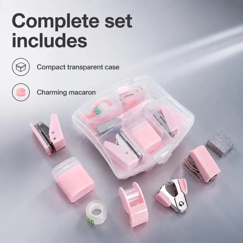 1 Set Mini Stapler Mini School Supply Kits Mini Office Supply Kits, Includes Mini Stapler,Scissors, Staple Remover, Staples, Tap