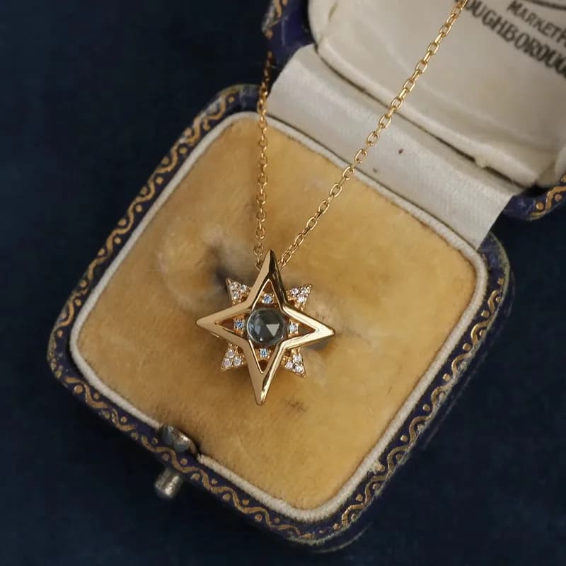 Blue crystal octagonal star pendant necklace inspiration light luxury glossy diamond inlay collar chain high-end jewelry gift