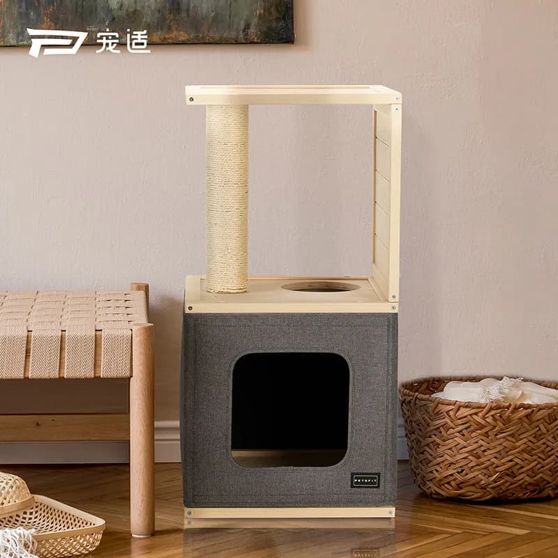 YJQ indoor solid wood cat nest cat climbing frame cat scratching board universal in all seasons, easy to clean