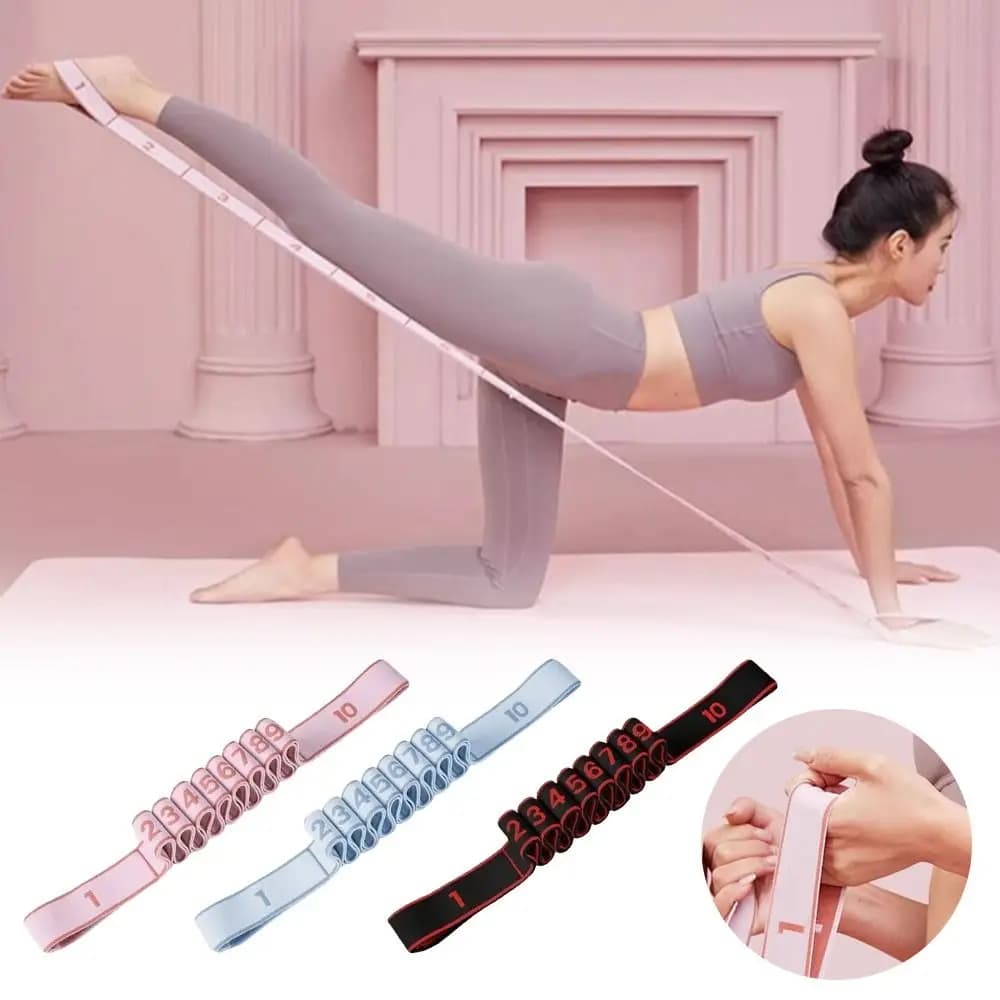 Cinghia Elastica per Yoga con 10/12 Griglie, Banda di Resistenza Digitale Regolabile, Cinghia per Yoga, Danza Latina e Ginnastica