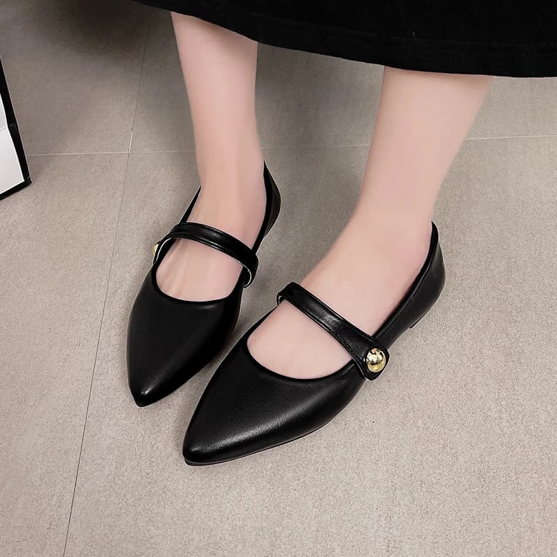 New Retro Solid Color Women's Pointed Toe Flat Shoes Luxurious Metal Designer Sandals Elegant Evening Women's Mary Jane Shoes