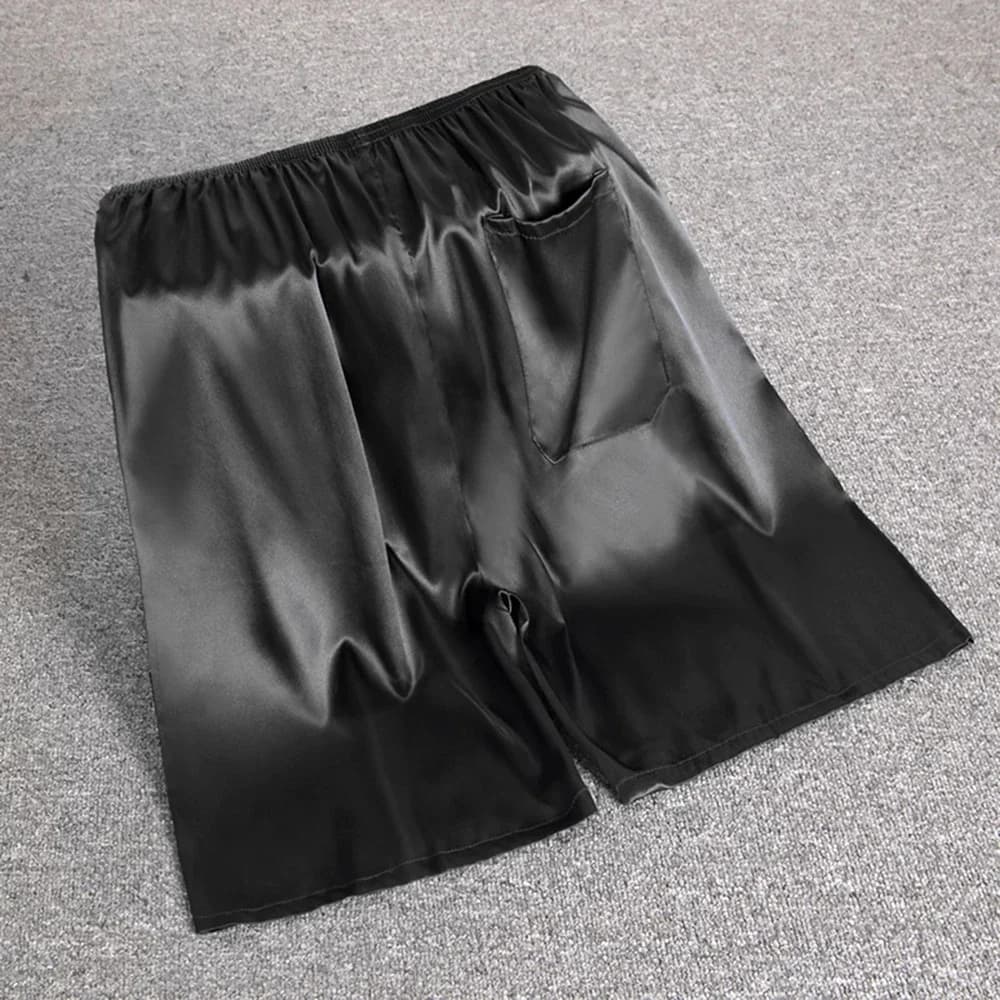 Men Elastic Waist Silk Satin Pajamas Shorts Nightwear Pocket Pants Bottoms Bermuda Quick Dry Beach Shorts Male Sweatpants 2025