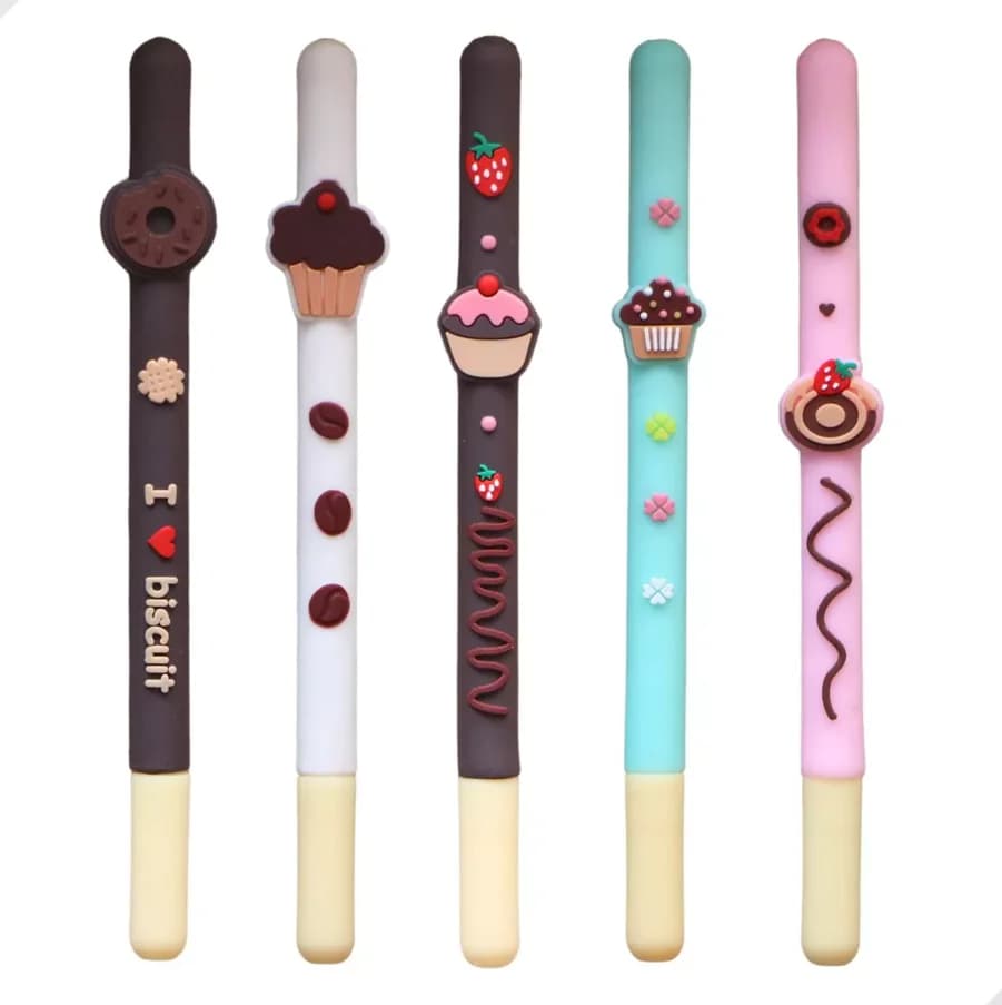 Kit 5pcs Sweet Chocolate Gel Pen 0.5mm Blue Ink Cute Stationery