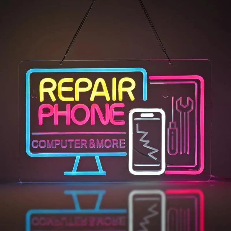Riparazione del telefono Insegna al neon a LED Luci da parete alimentate tramite USB Decorazione della stanza Business Cellulare Tablet Laptop Desktop Insegne del negozio di riparazione