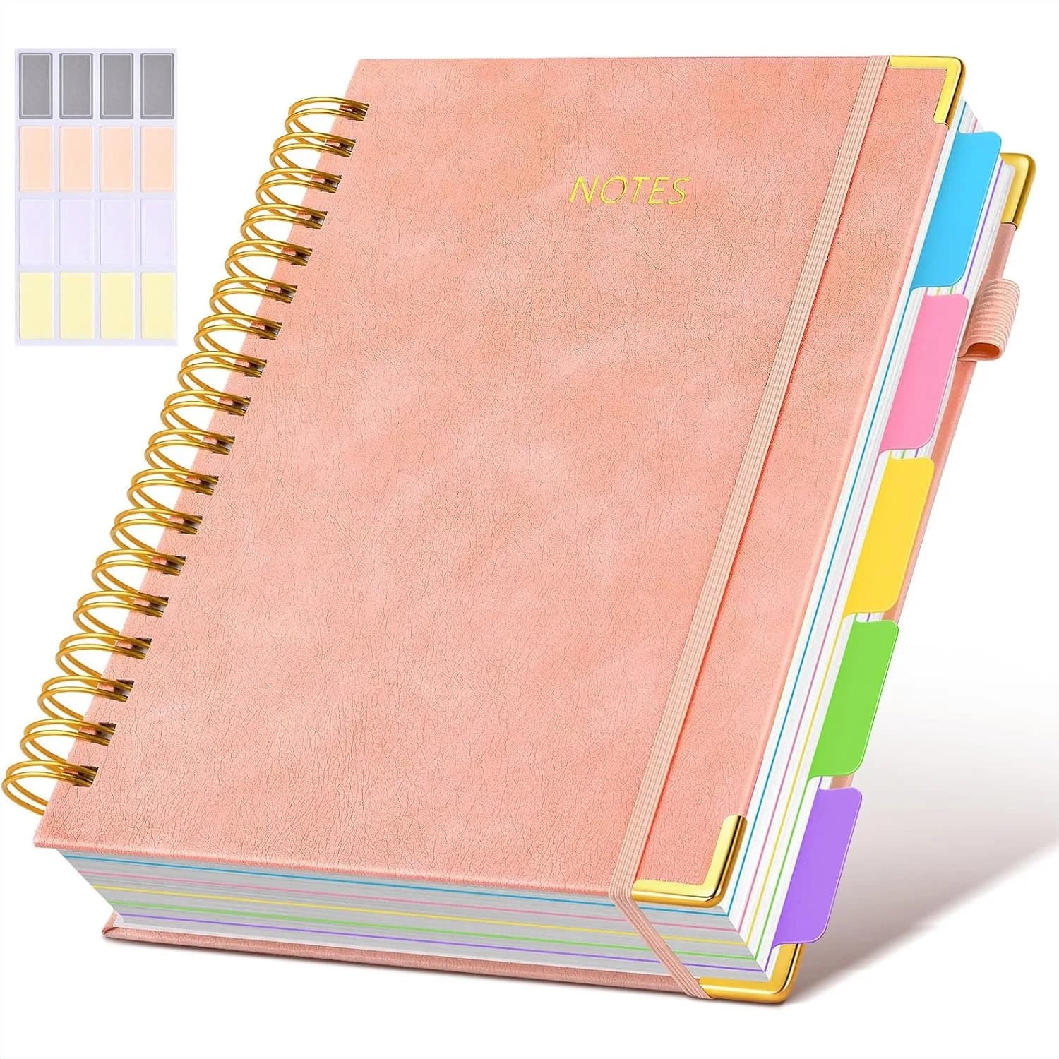 Hardcover Spiral Notebook with Dividers, 300 Pages Leather 5 Subject Journal, 8x10 B5 Notebook for Work School Note Taking