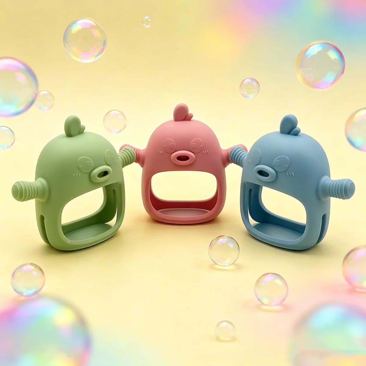 1Pc Cute Duck Baby Teether Silicone Teething Toy BPA Free Infant Newborn Chew Toy Textured Surface Easy Grip Handle Sensory Molar Soother Toys 0 12 Months