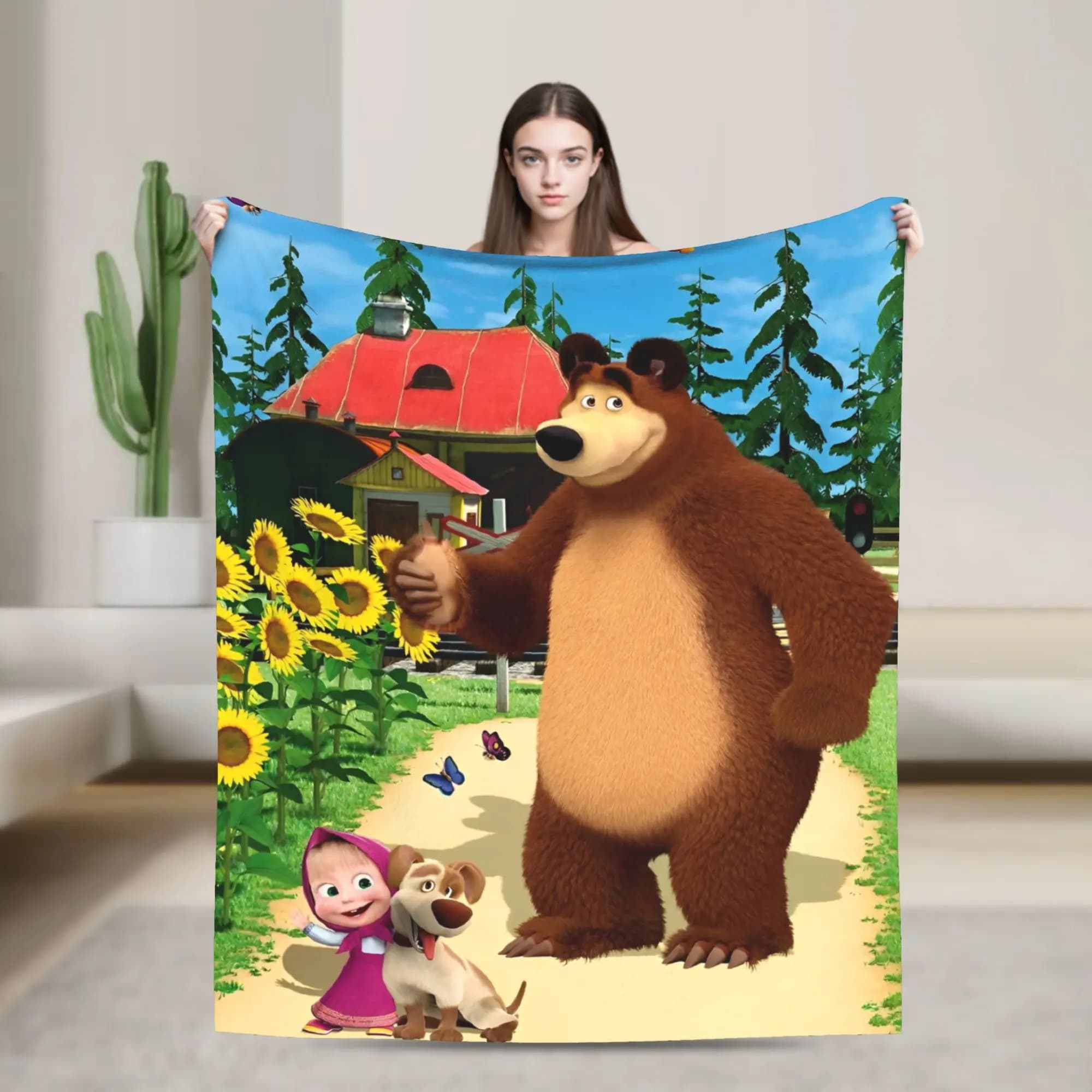Warm Soft Blanket Decorative Cartoon M-Masha And Bear Bedding Throws Flannel Bedspread For Outdoor Funny Sofa Bed Cover