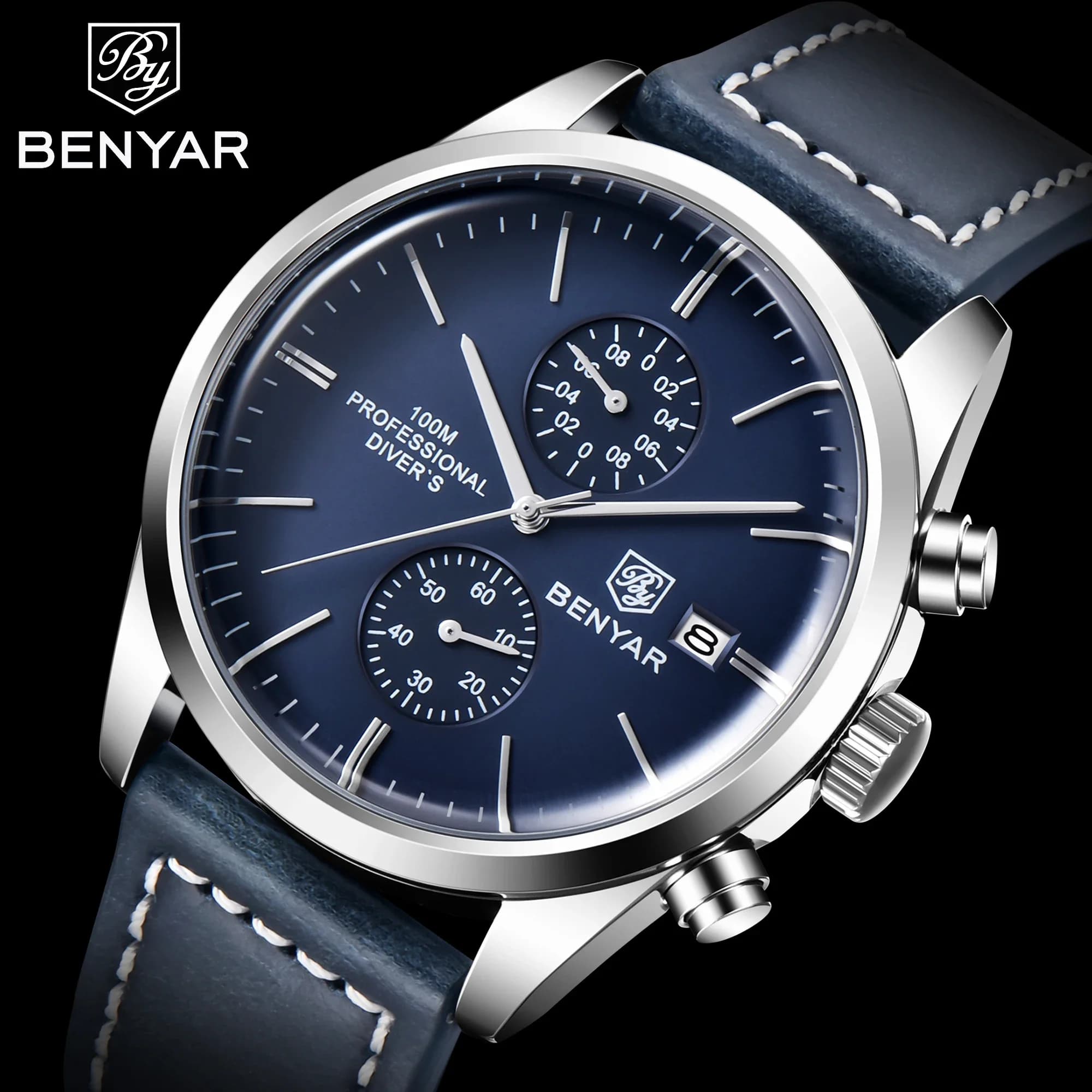 2026 Nuovi orologi da polso al quarzo da uomo in pelle BENYAR marchio di lusso 100M orologio da uomo impermeabile cronografo sportivo militare per uomo