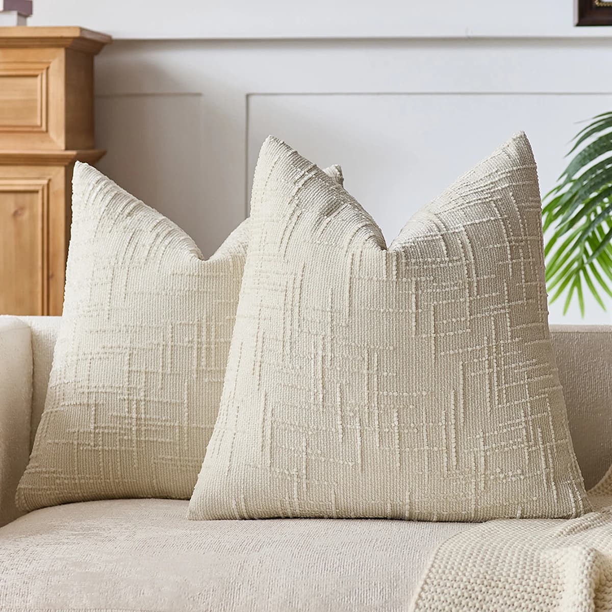 Set di 2 Copricuscini in Ciniglia Neutri, Morbidi e Decorativi per Divano, Letto e Arredamento Casa, 45x45cm