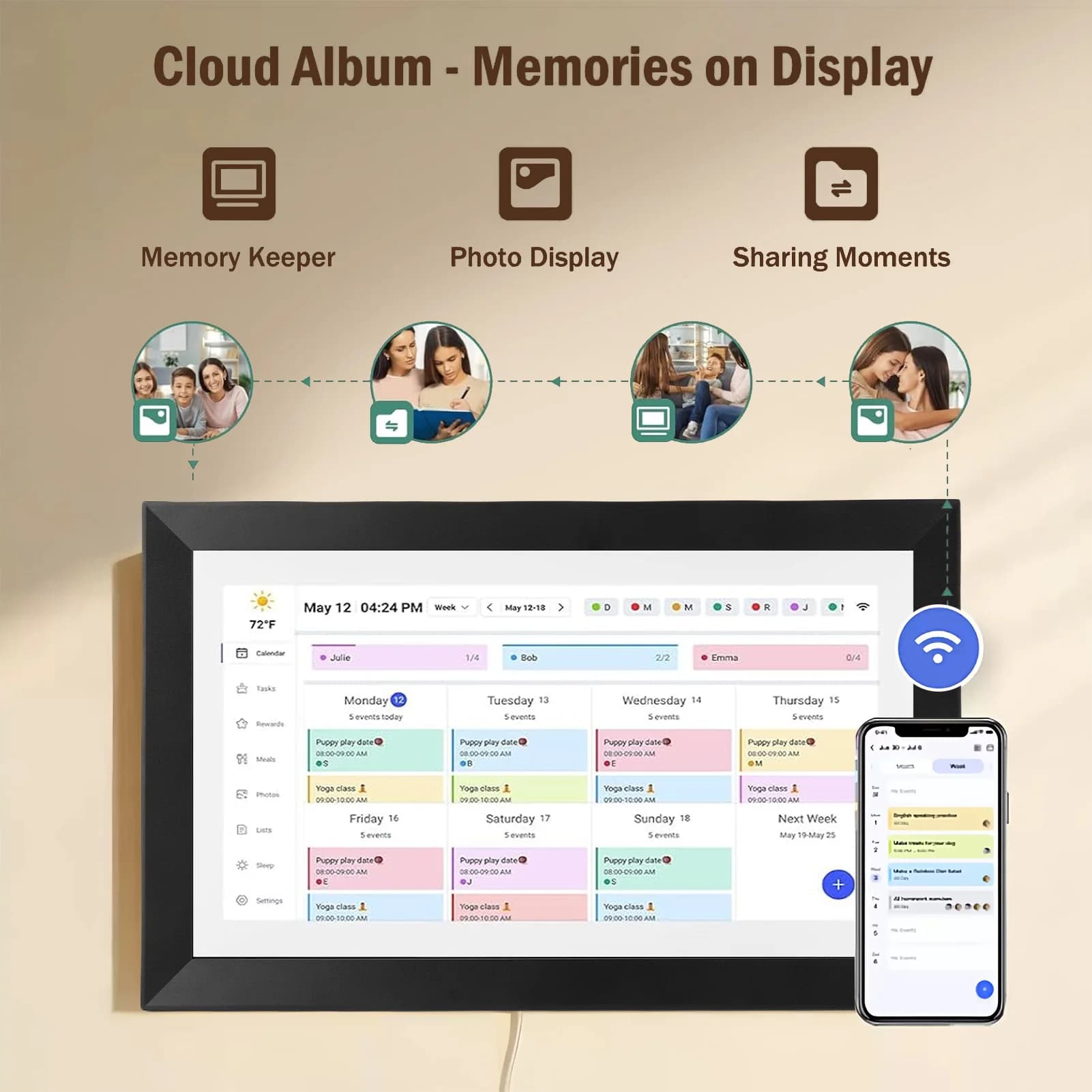 Calendario Digitale Intelligente 1080P con Schermo Touch da 15,6 Pollici, Display Interattivo WiFi, Pianificatore da Parete con APP per Famiglia 32