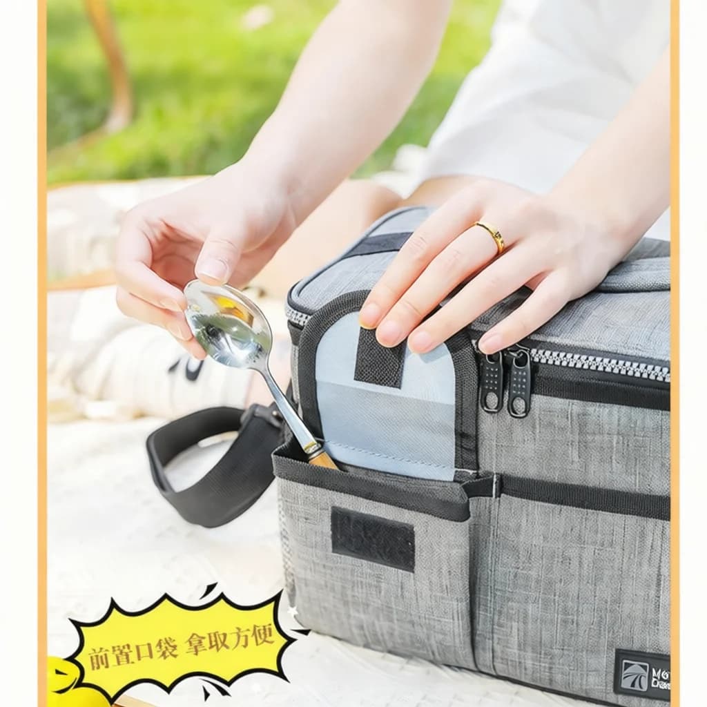 Modern Double Layer Thermal Lunch Cooler Bag Large Capacity Food Storage Organizer Pouch For Daily Travel