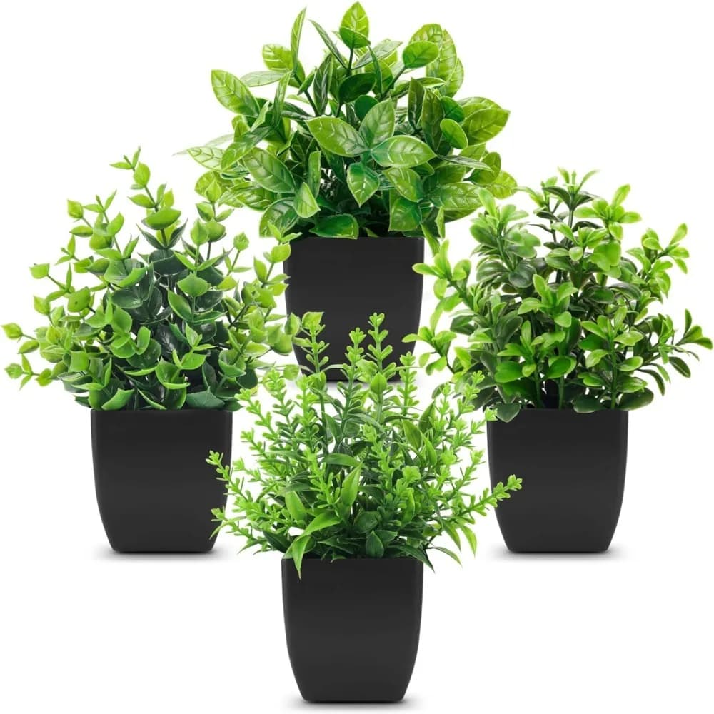 Confezione da 4 mini piante artificiali verdi nere in vaso Decorazioni di Halloween Piante da bagno finte per decorazioni da fattoria per interni, tavoli da ufficio