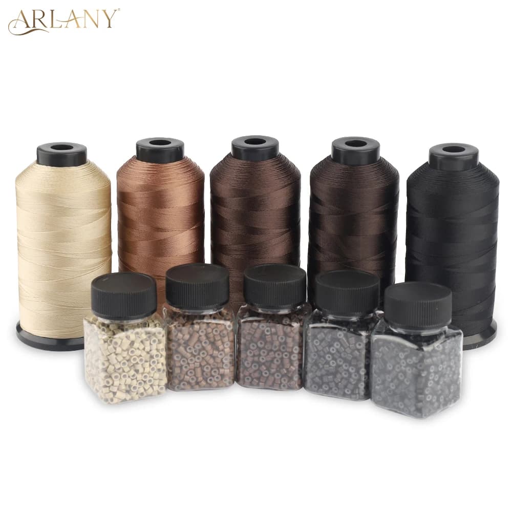 ARLANY 1000 pezzi Micro anelli collegamenti perline Kit di estensione della trama con filo per cucire legato In Nylon per l'estensione dei capelli di trama da cucire