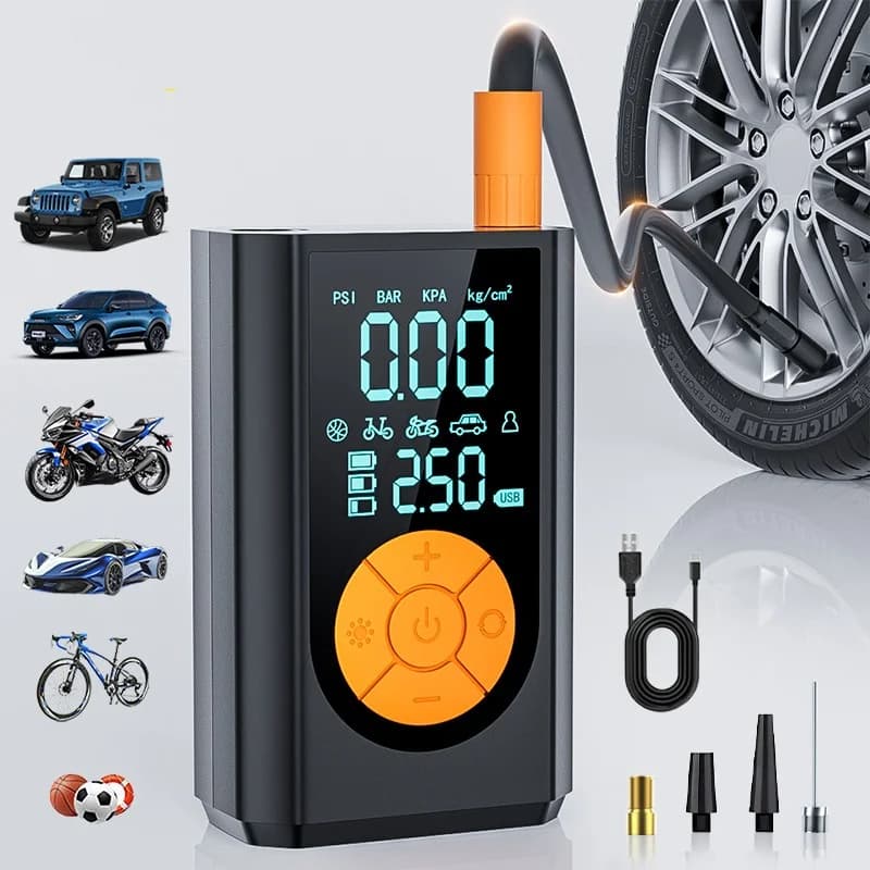 Portable Air Pump Set with Power Bank LED Light & Storage Bag 150PSI Tire Inflator Kit for Car SUV Motorcycle Bike Camping