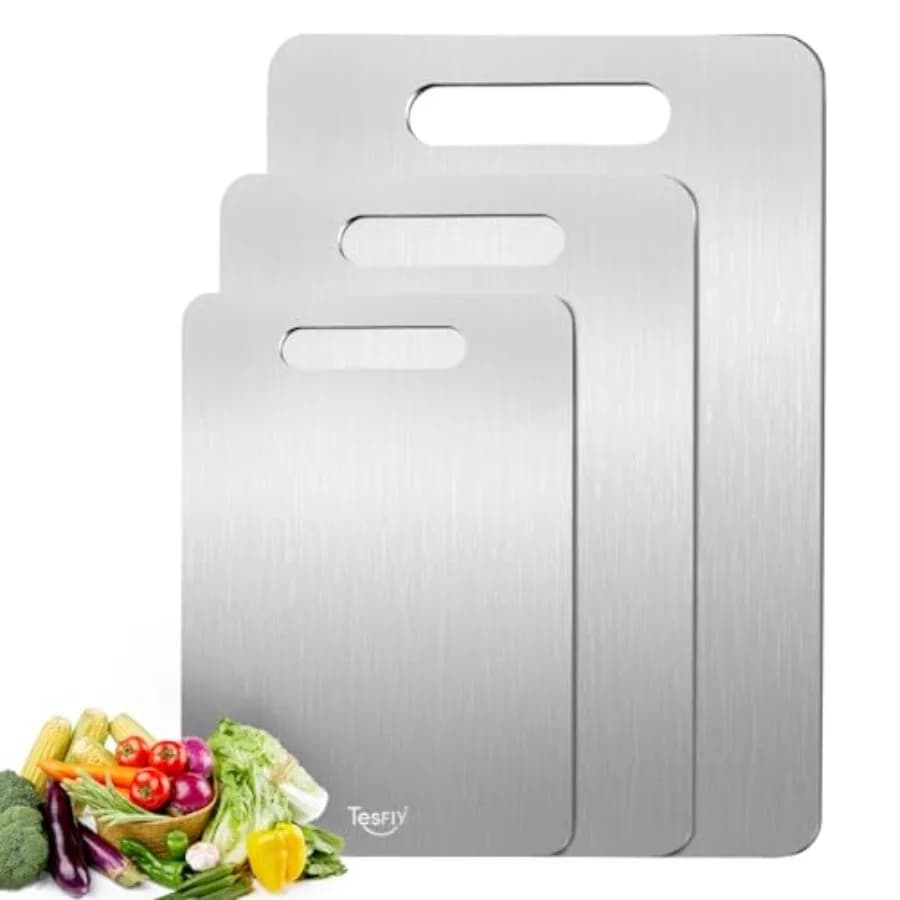 Set of 3 Taglieri in Titanium - 100% Titanium Pure Kitchen Taglieri for Meat, Fruit and Vegetables, Easy to Clean, Double Side