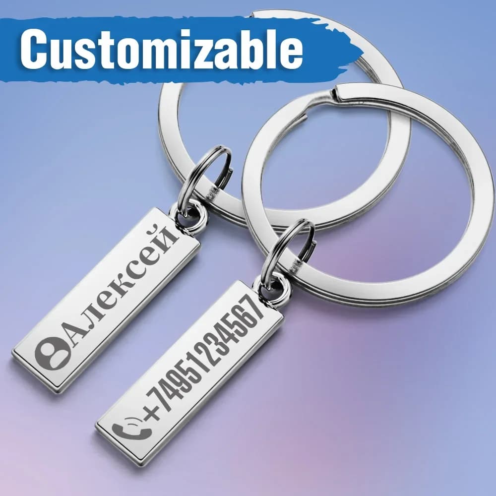 Anti-lost Keychain Small Chic Personalized Customized Keyring for Car Name Phone Number Men Women Gift Key Chain Holder P021