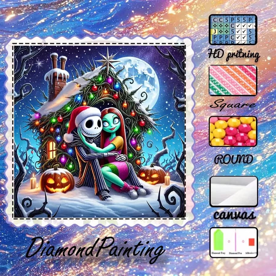 1 pezzo - Potdemiel-5D-DIY - Tessuto floccato - Trapano speciale - Set per pittura con diamanti - Casa di zucca, coppia - Arte con diamanti