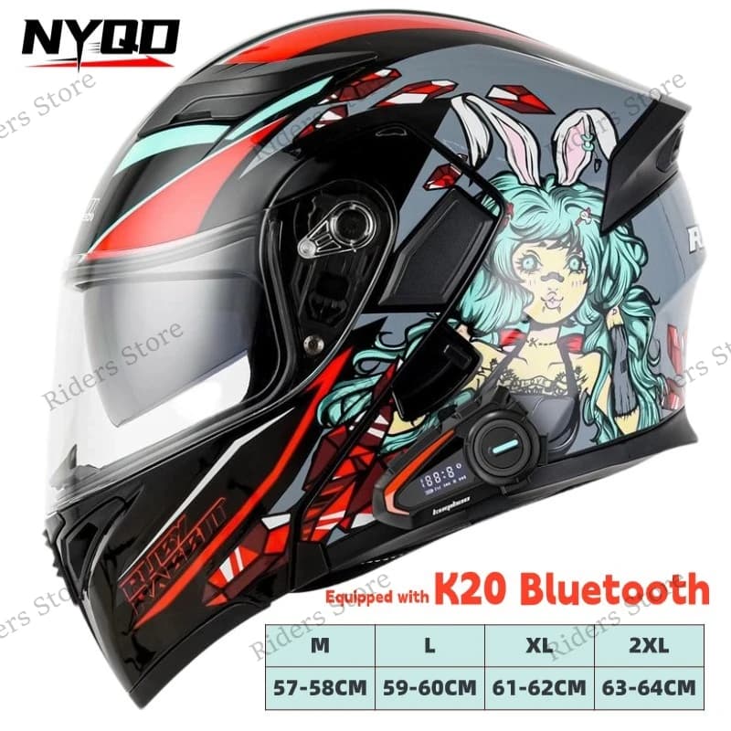 Casco da moto apribile da uomo con doppia lente antiappannamento, Bluetooth e schermo, lunga durata della batteria, casco di sicurezza per motocicletta