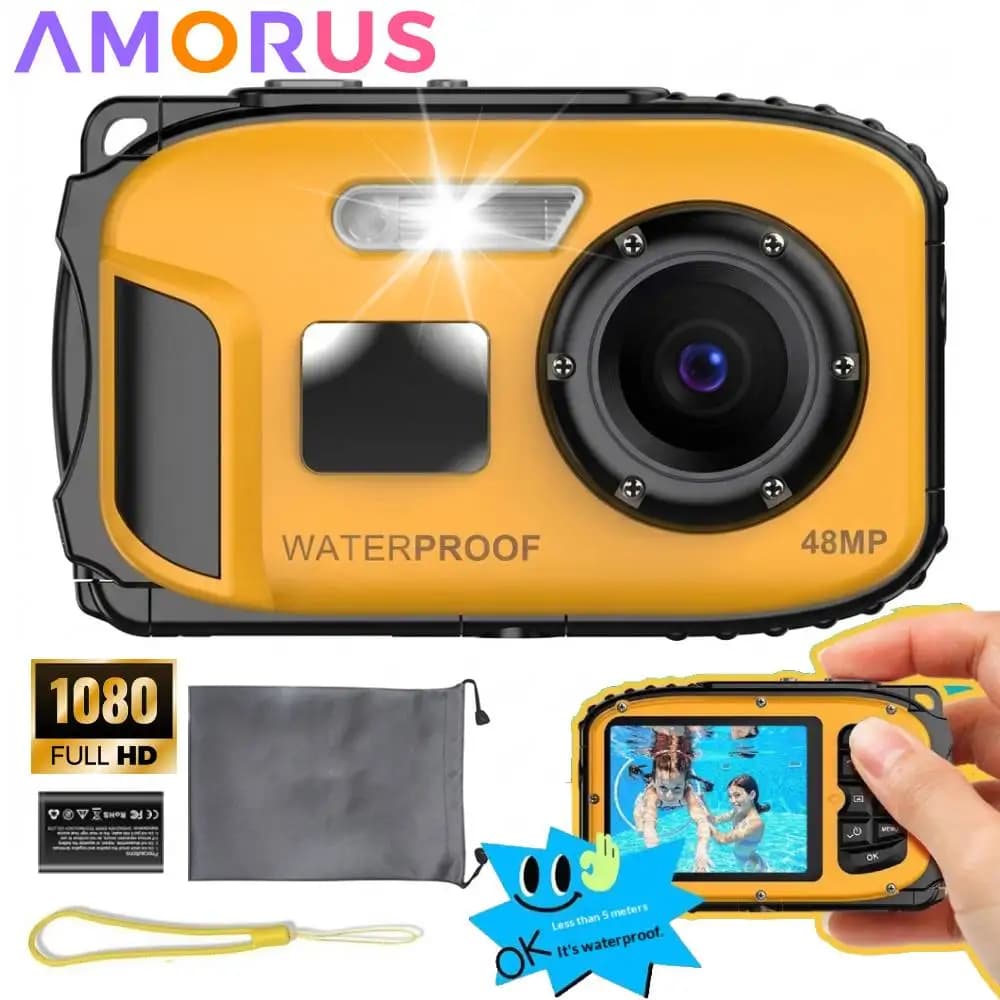 1080P HD Underwater Camera IP68 Waterproof Camera for Snorkeling Dustproof Floatable Autofocus 48MP Digital Camera Birthday Gift