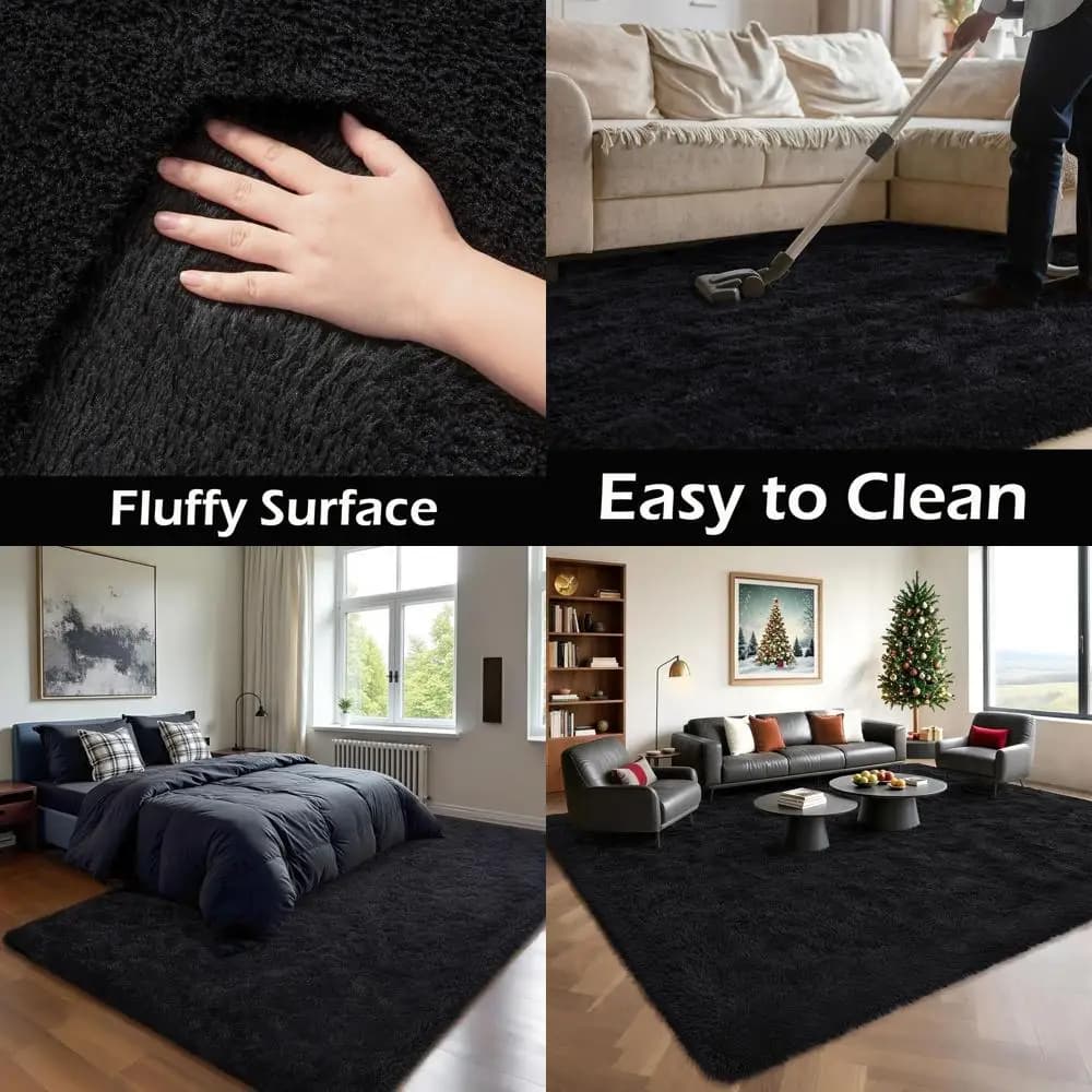 Black carpets for living room, 5x8 carpets for bedrooms, Soft carpets for bedrooms, Plush carpets for teen rooms, Cozy carpets for sleeping furniture