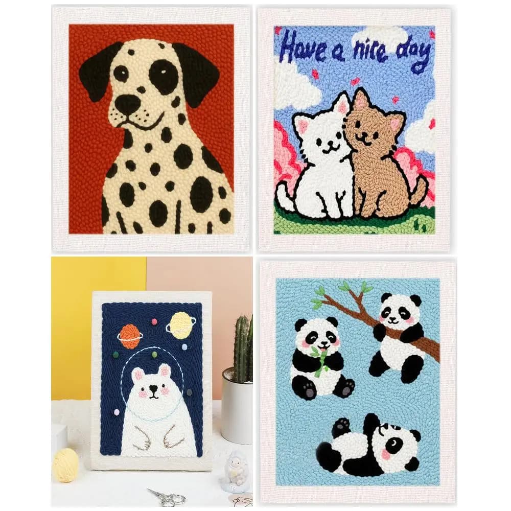 GATYZTORY 25x30cm Punch Needle Embroidery Kits Wall Decor Diy Kits Animals Punch Needle Yarn Wall Art Adult Hobbies