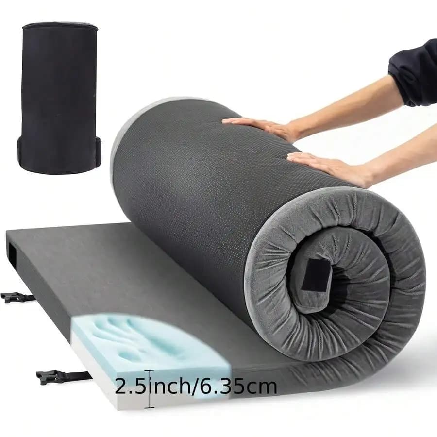 Materassino da campeggio in memory foam da 2,5 pollici, materassino impermeabile arrotolabile per adulti, comodi tappetini spessi per dormire a terra per auto, camion, tenda con borsa da viaggio rimovibile