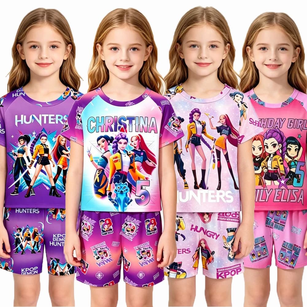 Nuovo Set Pigiama per Bambini a Tema Kpop 2026, Abbigliamento da Casa per Ragazze, Completo con Maglietta a Maniche Corte + Pantaloncini, Loungewear per Bambini e Adolescenti