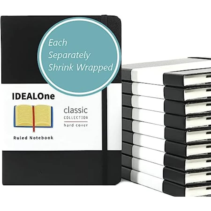 Black, Hardcover Leather Journal Notebook Lined A5 5.7 x 8,College ruled Journaling Notebooks, 160 pages, 100GSM Paper, Journal