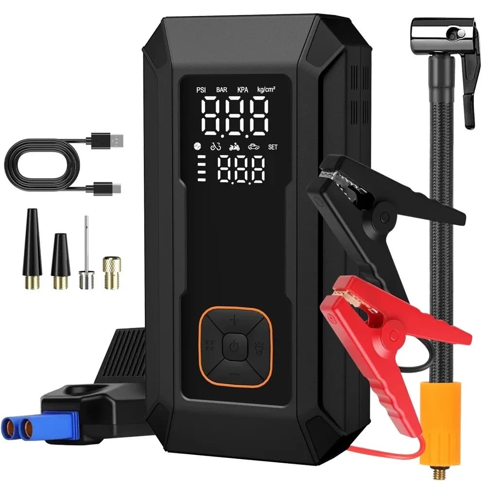 Avviatore di Emergenza per Auto con Pompa d'Aria, Potenza di Picco 4000A, Booster per Batteria Auto e Gonfiatore Pneumatici 150PSI, Avviatore con Compressore d'Aria