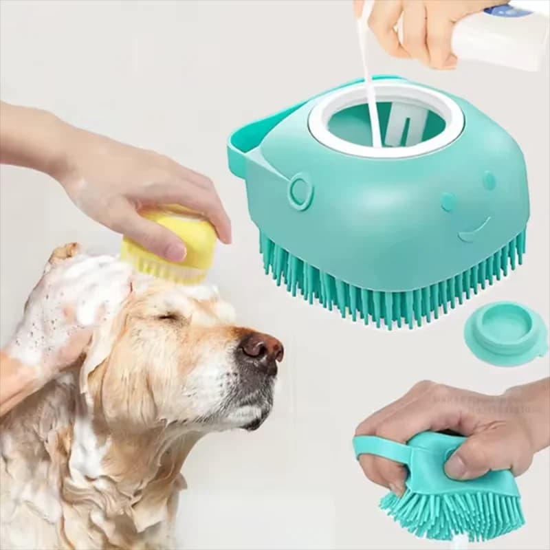 Spazzola per shampoo per cani e gatti, 80ml, pettine massaggiante per toelettatura, spazzola per il bagno, in morbido silicone per cuccioli e gattini a pelo corto