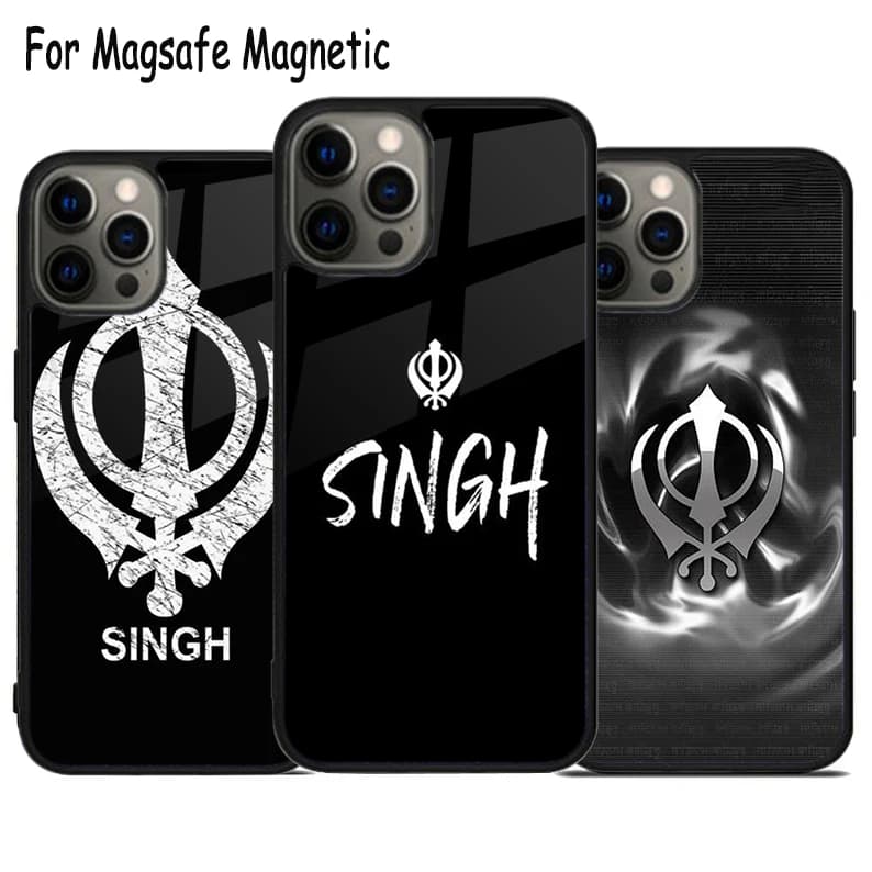 Custodia per telefono con ricarica wireless Sikh Khanda Sikhism per iPhone 17 Air 15 16 16e 14 13 11 12 Pro Max Plus, Cover Magnetica Magsafe