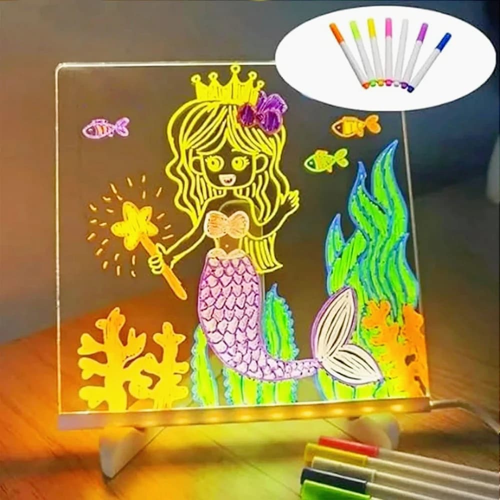 Lavagna per appunti fai da te a LED con luce notturna, 7 penne colorate, lavagna per messaggi in acrilico, lavagna per disegni per bambini, regalo di compleanno per bambini