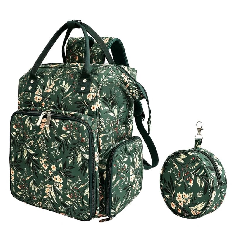 Flower Print Knitting Needle Organiser Oxford Fabric Knitting Tool Bag with Zippered Compartments, Shoulder Strap and Side B03E