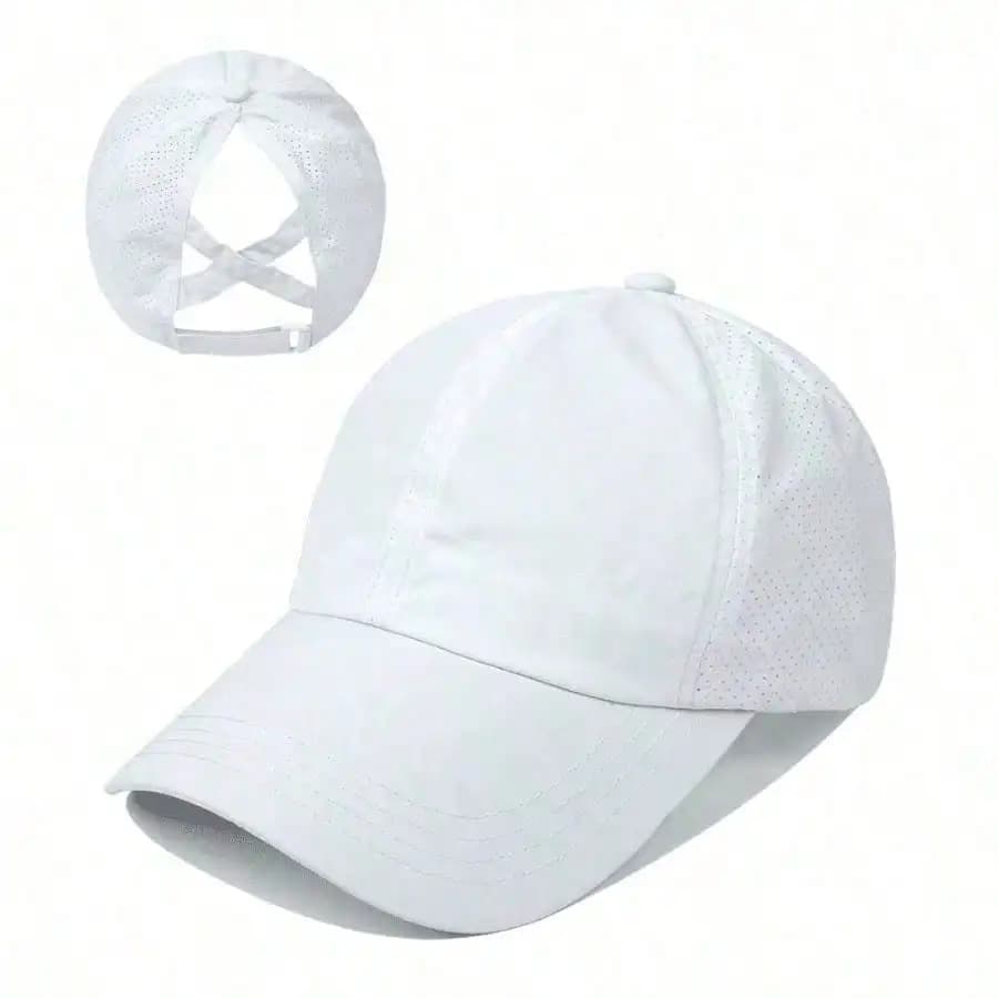 1pc Outdoor Solid Color Baseball Cap, Women Sports Casual Ponytail Hat, Mesh Quick-Dry Sun Protection Semi-High Crown Cap