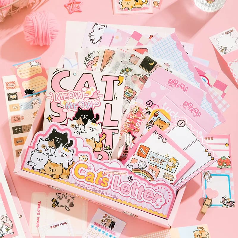 Scrapbook Journal Kit Cat Letters with Notebook, Washi Tape, Stickers DIY Craft Supplies for Beginners